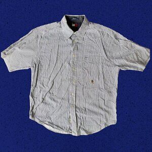 Tommy Hilfiger hickory stripe rr work wear vntg button down short sleeve shirt